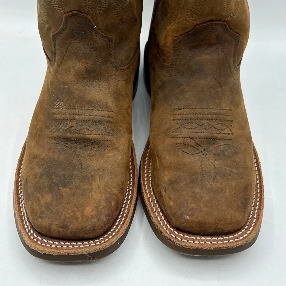 Cody James Western Leather Square Toe Boots Kids 3.0 D Brown Stitched Distressed